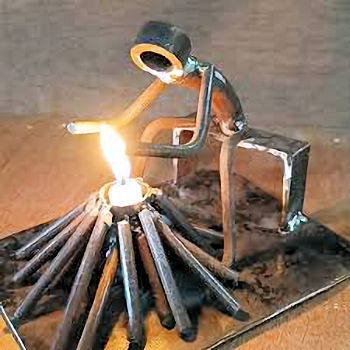 Finished small welded metal project on a table