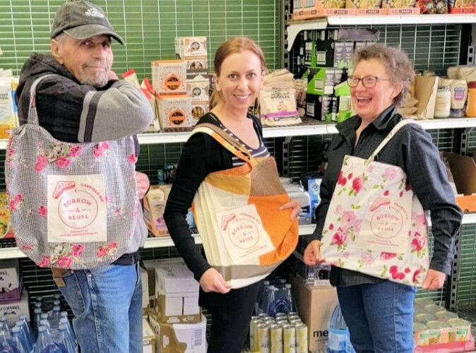 Shelves with pantry staples for community members